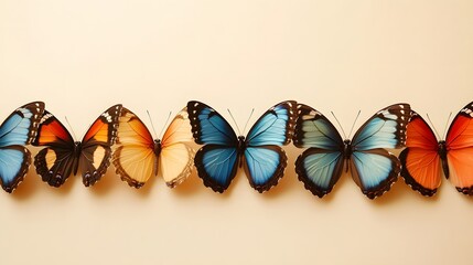 Colorful butterflies arranged in a beautiful display showcasing vibrant patterns and hues