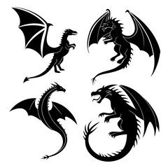 Obraz premium Vector art of four black dragon silhouettes in different positions