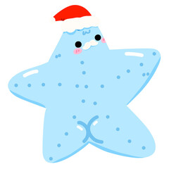 Kawaii Santa Shell Holiday Sea Creatures Illustration Coastal Christmas Festive Shell