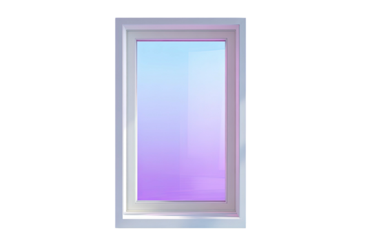 A rectangular, white framed window with a gradient of blue and purple light shining through - Powered by Adobe