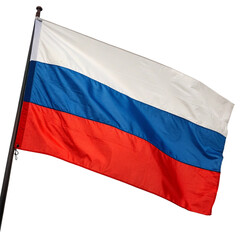 The russian flag waving on a flagpole, isolated on transparent background