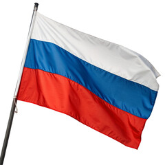 The russian flag waving on a flagpole, isolated on transparent background