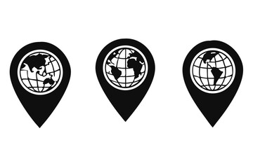 Globe and earth planet icon with GPS location . isolated on white background, vector Illustration