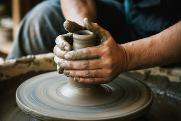 陶芸職人　くろを回す手