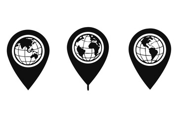 Globe and earth planet icon with GPS location . isolated on white background, vector Illustration