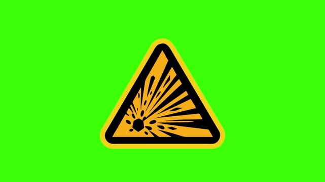 a flat-style vector icon of an explosion inside a yellow warning triangle, no background.