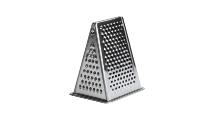 Shiny, stainless steel, pyramidal kitchen grater, isolated on a black background