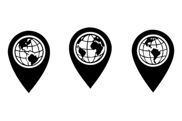 Globe and earth planet icon with GPS location . isolated on white background, vector Illustration