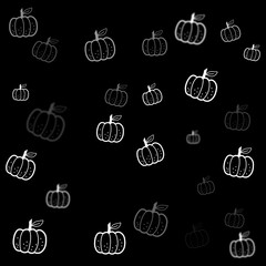 Pumpkins Seamless Black and White Halloween Pattern &ndash; Tileable Spooky Background with Icons and Symbols
