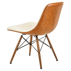 Brown and cream upholstered chair viewed from the back isolated on transparent background