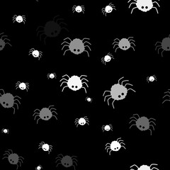 Cute Spiders.Seamless Black and White Halloween Pattern &ndash; Tileable Spooky Background with Icons and Symbols