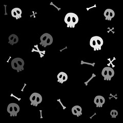 Cute Seamless Black and White Skull and Bones.Halloween Pattern &ndash; Tileable Spooky Background with Icons and Symbols.