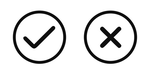 Check mark and cross icon isolated on white background. flat round buttons Tick sign symbol. Check Mark icon set. Check Mark right symbol,Test question. vector illustration