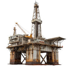 An industrial offshore oil rig with a crane, isolated on transparent background