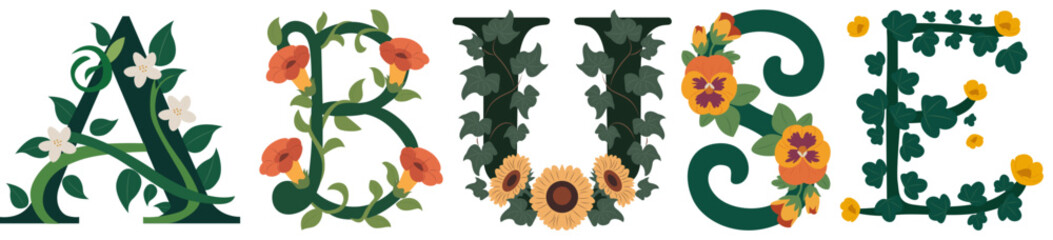 ABUSE, Elegant Botanical Alphabet Wall Print