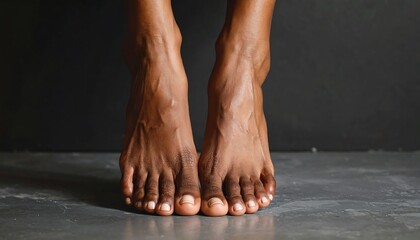 Close-up of Bare Feet on Gray Surface - Health and Wellness Concept.