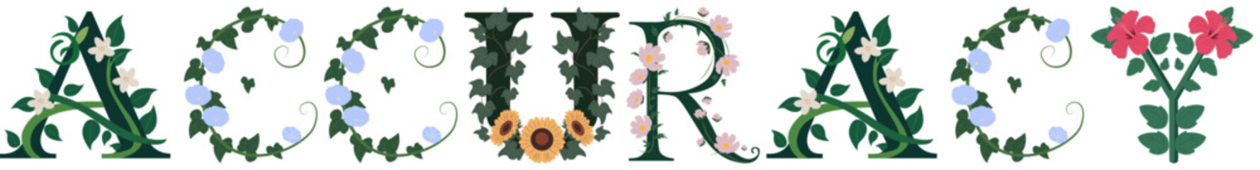 ACCURACY, Decorative Botanical Alphabet Typography
