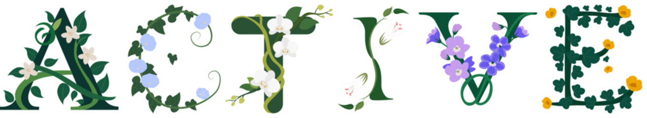 ACTIVE, Floral Alphabet Illustration for Design
