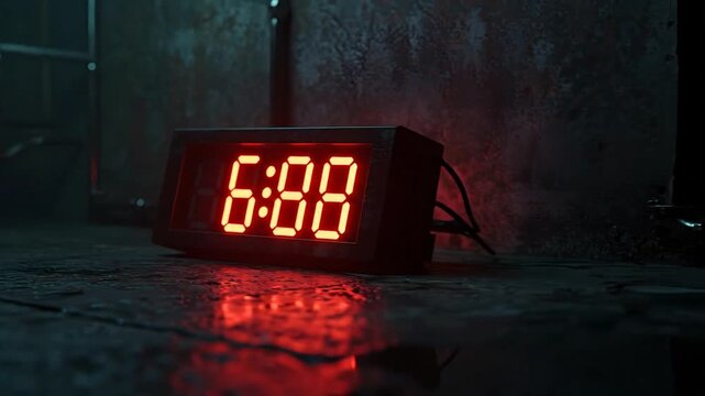 Digital clock displaying time against a textured surface illustrative concept