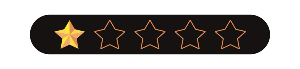 Gold five star rating icon set on transparent background. Vector Illustration flat icon with lighted yellow golden and line stars for reviews, feedbacks products and services.
