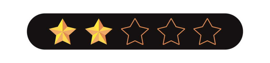 Gold five star rating icon set on transparent background. Vector Illustration flat icon with lighted yellow golden and line stars for reviews, feedbacks products and services.