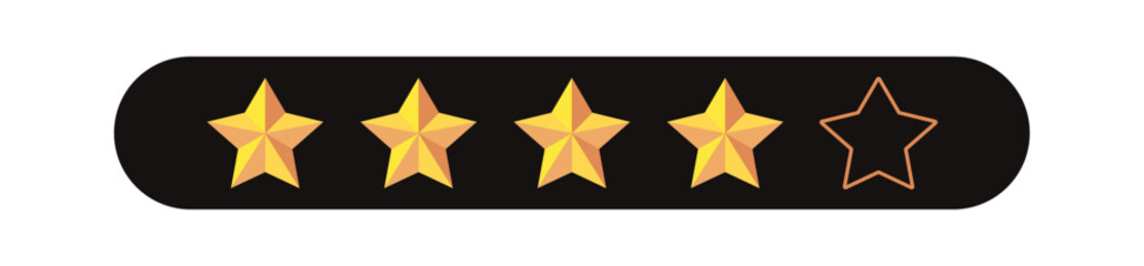 Gold five star rating icon set on transparent background. Vector Illustration flat icon with lighted yellow golden and line stars for reviews, feedbacks products and services.