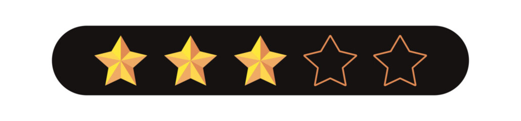 Gold five star rating icon set on transparent background. Vector Illustration flat icon with lighted yellow golden and line stars for reviews, feedbacks products and services.