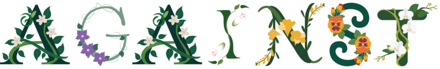 AGAINST, Floral Alphabet Decorative Vector Art