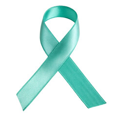 A teal blue awareness ribbon symbol, isolated on a transparent background