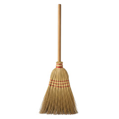 Traditional Corn Broom with Wooden Handle isolated on a transparent background