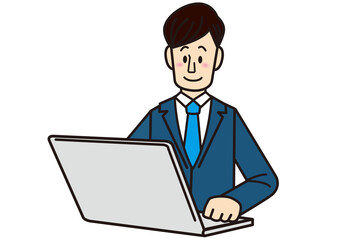 ビジネス, サラリーマン, パソコン, デスクワーク, 入力, メール, ノートパソコン, オフィス, 新入社員, 社員, お知らせ, 案内, 説明, 仕事, 会社, 職業, 社会, スーツ, 男性, 会社員, ビジネスマン, 営業マン, 営業, 働く, パパ, おすすめ, 笑顔, プレゼン, 社会人, イラスト, テクノロジー, 人々, コンピュータ, 人, ノート, 幹部, インターネット, 