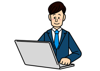 ビジネス, サラリーマン, パソコン, デスクワーク, 入力, メール, ノートパソコン, オフィス, 新入社員, 社員, お知らせ, 案内, 説明, 仕事, 会社, 職業, 社会, スーツ, 男性, 会社員, ビジネスマン, 営業マン, 営業, 働く, パパ, おすすめ, 笑顔, プレゼン, 社会人, イラスト, テクノロジー, 人々, コンピュータ, 人, ノート, 幹部, インターネット, 