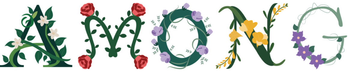 AMONG, Minimal Floral Letter Vector Art