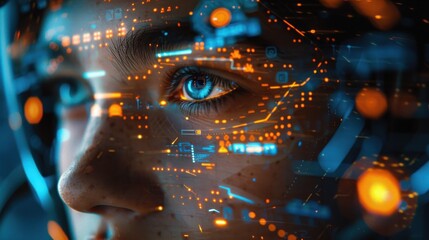 Close Up of Woman's Face with Digital Circuitry Overlay