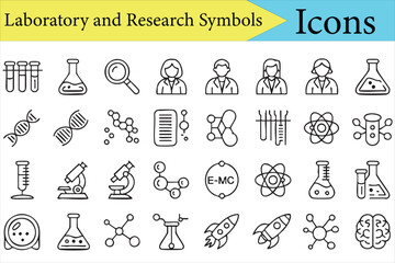 Science laboratory outline icons collection for education and innovation projects