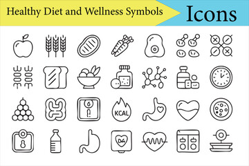 Clean line vector icons for nutritionist, meal plan, and dietary health concepts