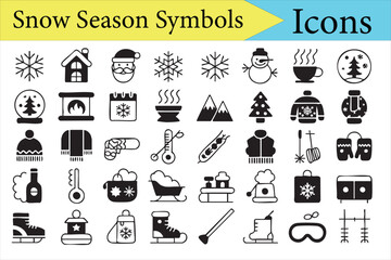 Holiday line art icons for Christmas, snow, and cold weather designs