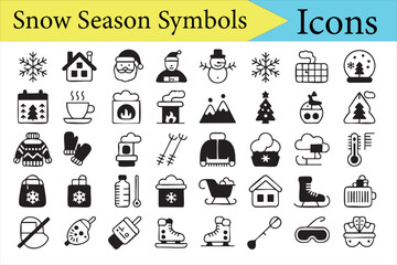 Ski and snow sports vector icons for cold weather adventure designs