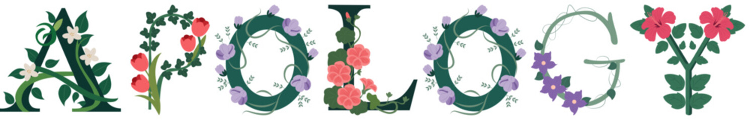 APOLOGY, Elegant Floral Typography Alphabet