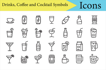 Coffee, tea, and cocktail vector icons pack for food and beverage branding