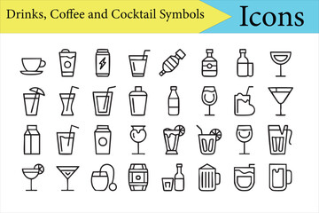 Alcohol and non-alcoholic drinks outline icons collection for hospitality visuals