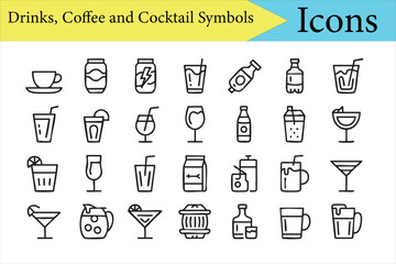 Outline drink and beverage illustration pack ideal for bar and restaurant menus