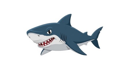 Obraz premium Cartoon style shark with sharp teeth on plain background illustration