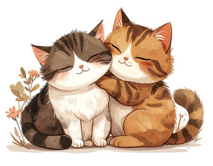 Sweet embrace of two adorable kitties enjoying a beautiful day