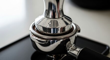 Expert barista tamping finely ground coffee in a portafilter, a crucial step in preparing rich, aromatic espresso with precision and care