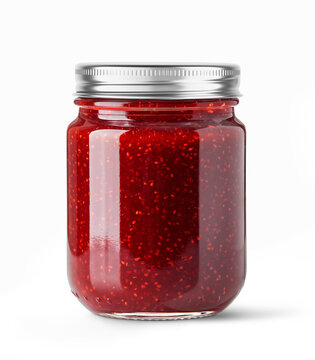 Clear Glass Jar with Strawberry Jam with Metal Cap without   label