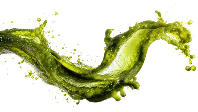 Dynamic splash of liquid, capturing fluid motion in vibrant shades against a stark background