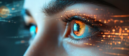 Digital Eye Technology: Futuristic Vision with Data Overlay and Information Stream