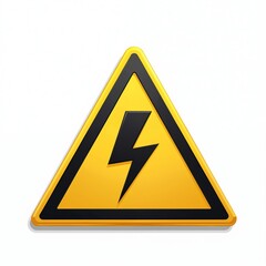 Yellow triangular hazard warning sign with black lightning bolt. Electricity symbol. Electric danger caution for potential shock risk. Isolated on white background. Safety concept.