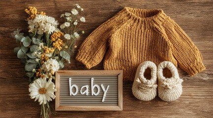 An intimate and tender composition featuring a curated collection of baby items, evoking feelings of new life, anticipation. ..Created with Generative AI, not depicting real subjects.